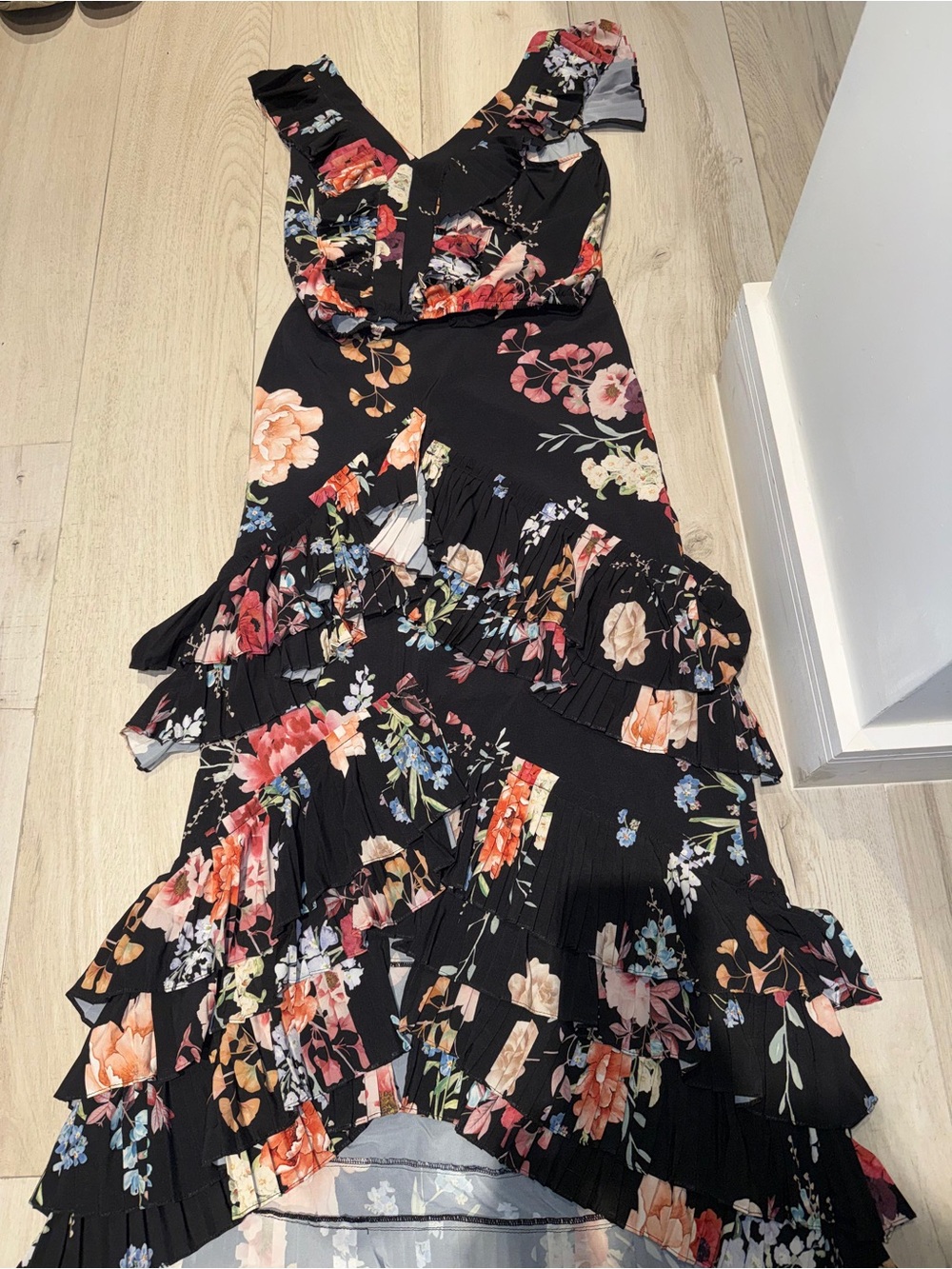 Black Floral Ruffle High-Low Set